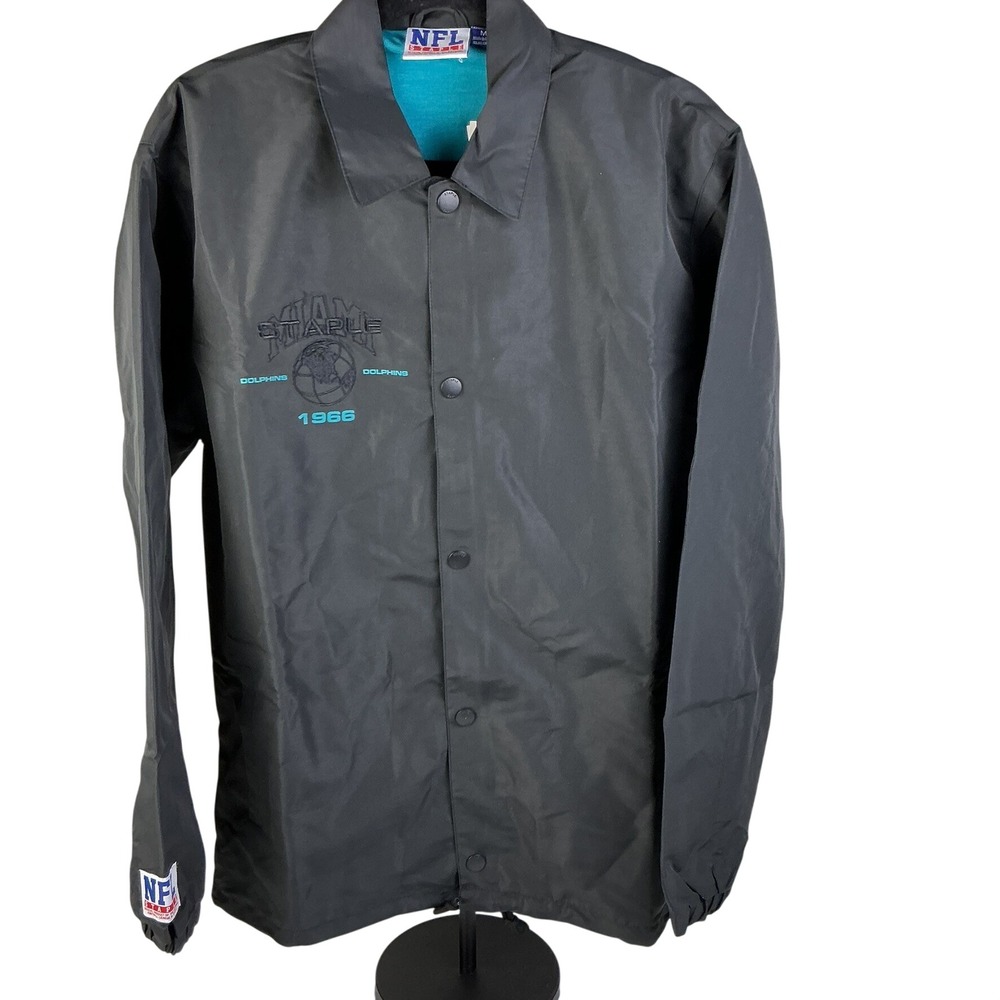 NFL‎ Staple Miami Dolphins Coaches Jacket Go Fins Gray Snap Front NWT Mens M